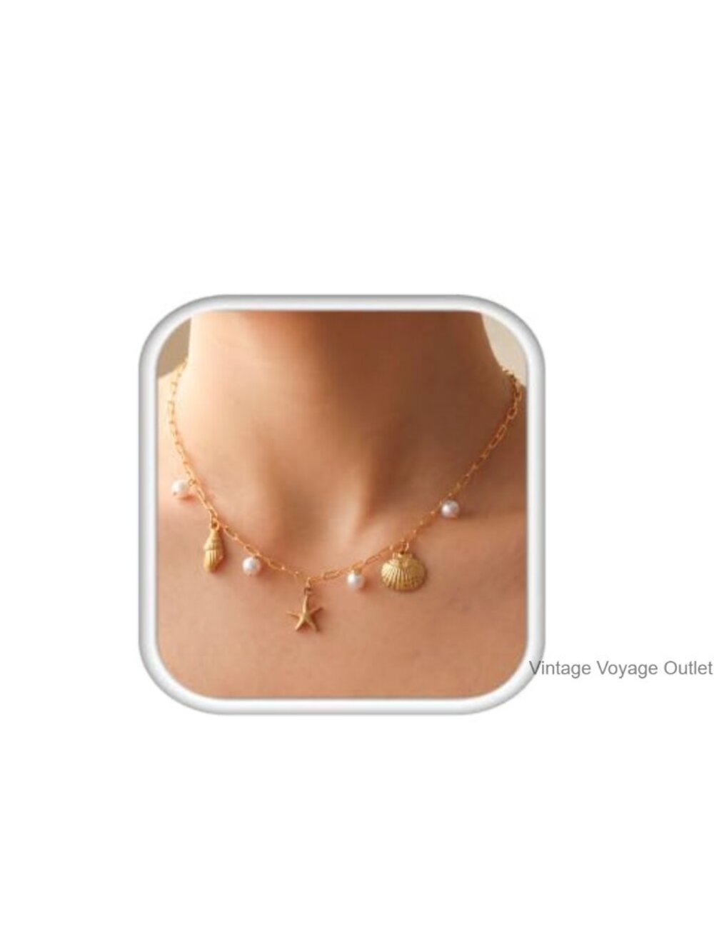 Waterproof 18K Gold Plated Seashell Pearl Necklace Set